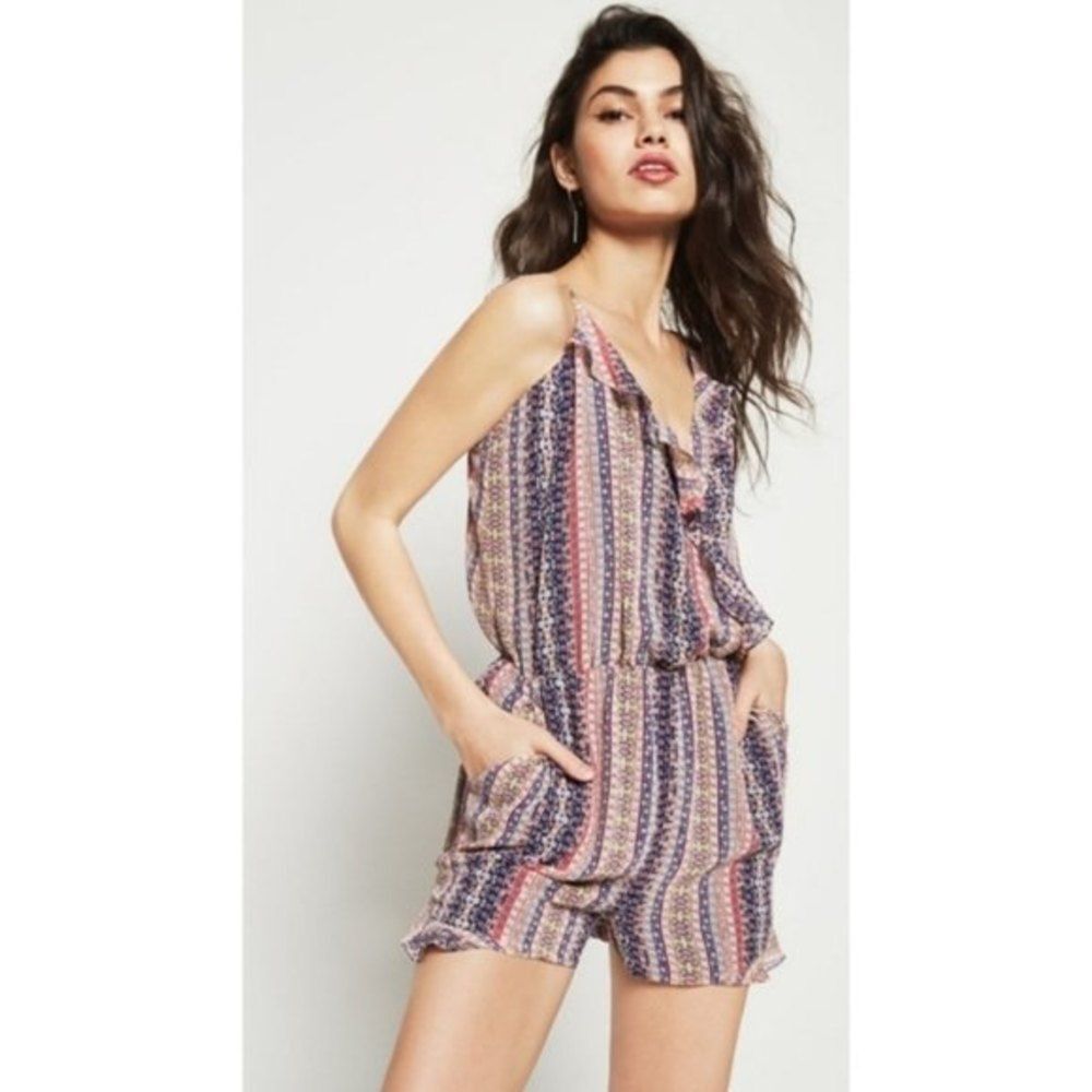 BCBGeneration floral striped ruffle top romper